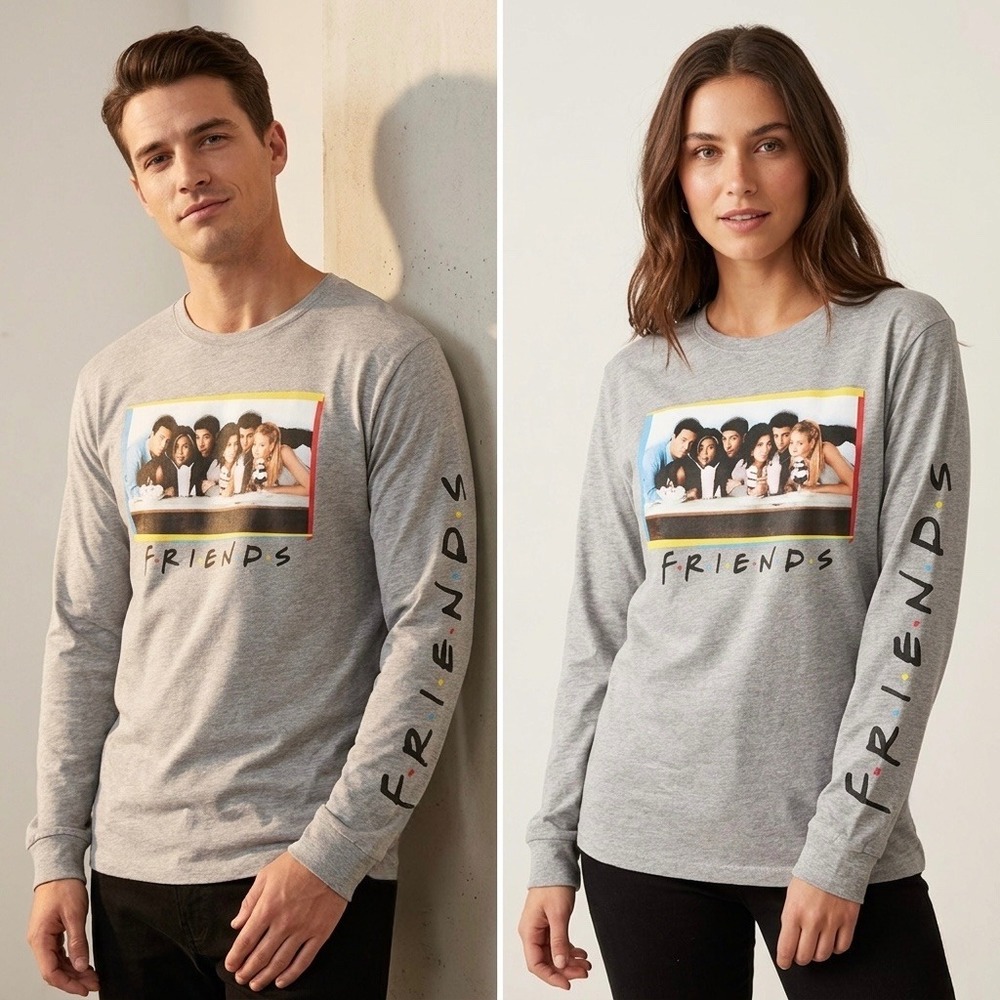 Friends TV Show Graphic Long Sleeve T-Shirt Mens XL Heather Grey Diner WBFR0152